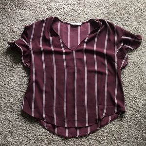 Maroon Striped Shirt with Ruffle Sleeves
